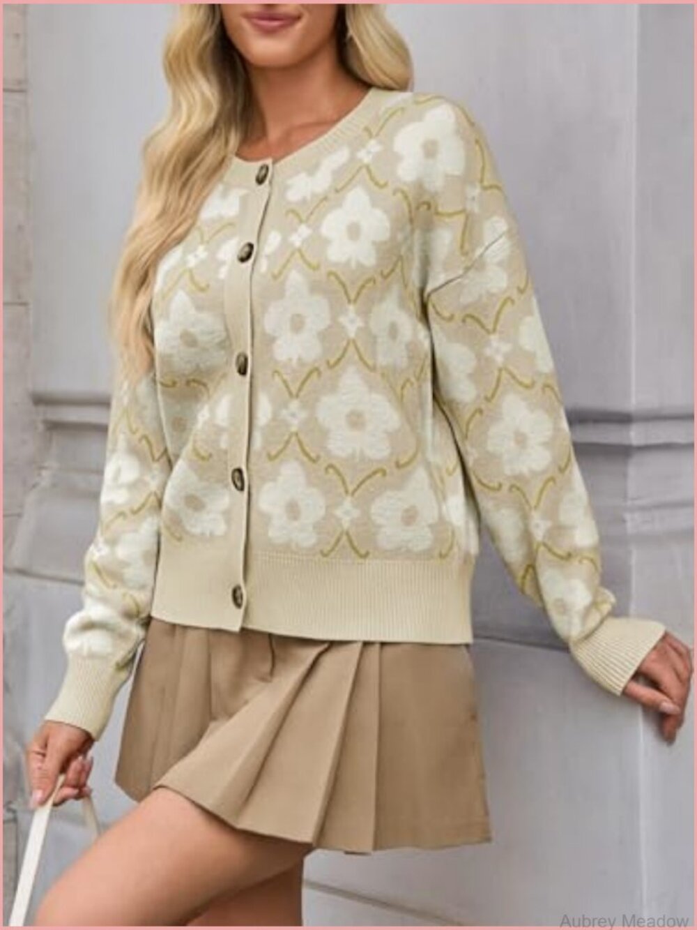 Floral Long Sleeve Cardigan Open Front Button Down Knit Retro Sweater Coat - Picture 2 of 7